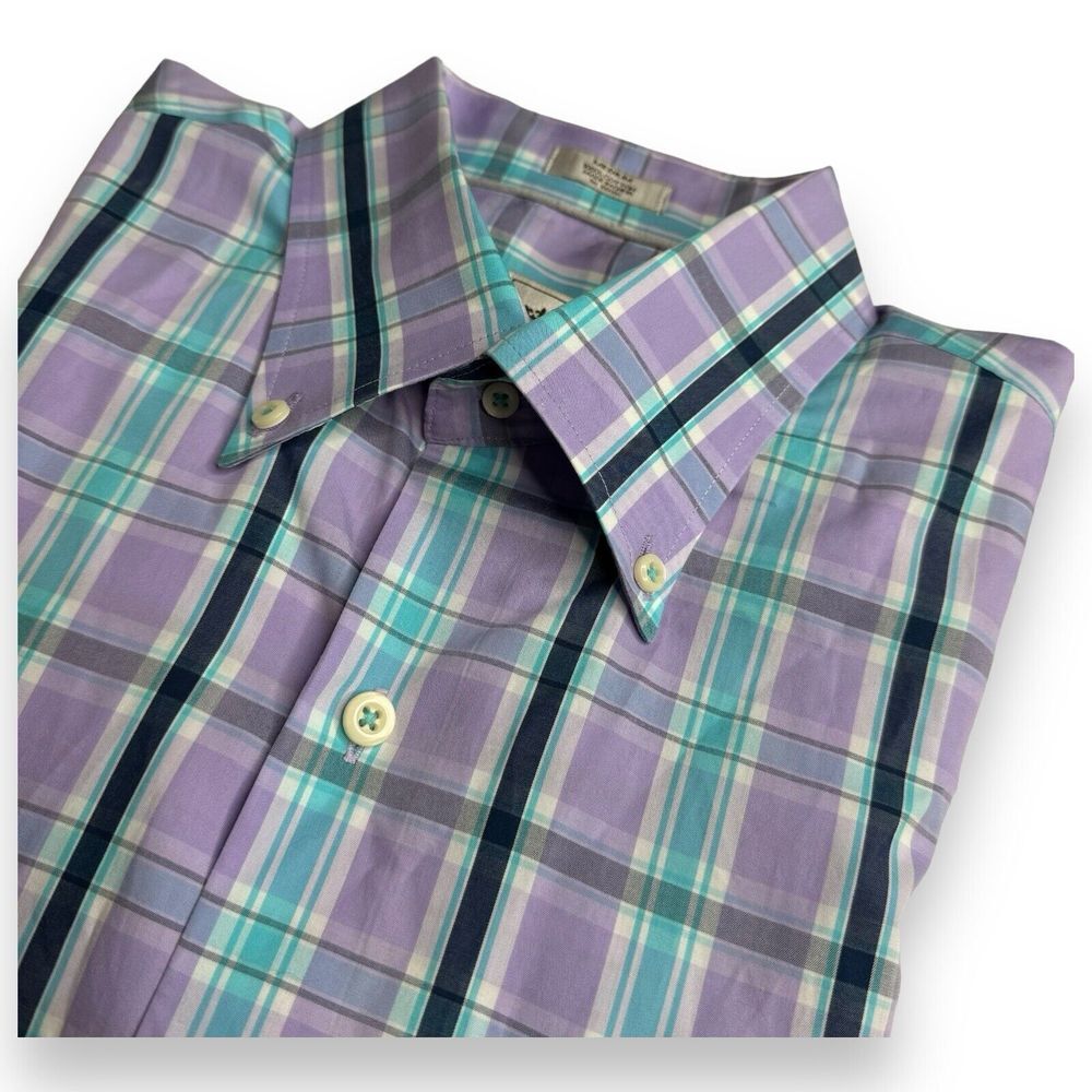 Peter Millar Button Front Seaside Finish Shirt Mens Medium Purple Blue Cotton LS